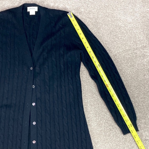 Neiman Marcus Cashmere Duster Cardigan Sweater Women XL Black Cable Knit Classic - Picture 9 of 11